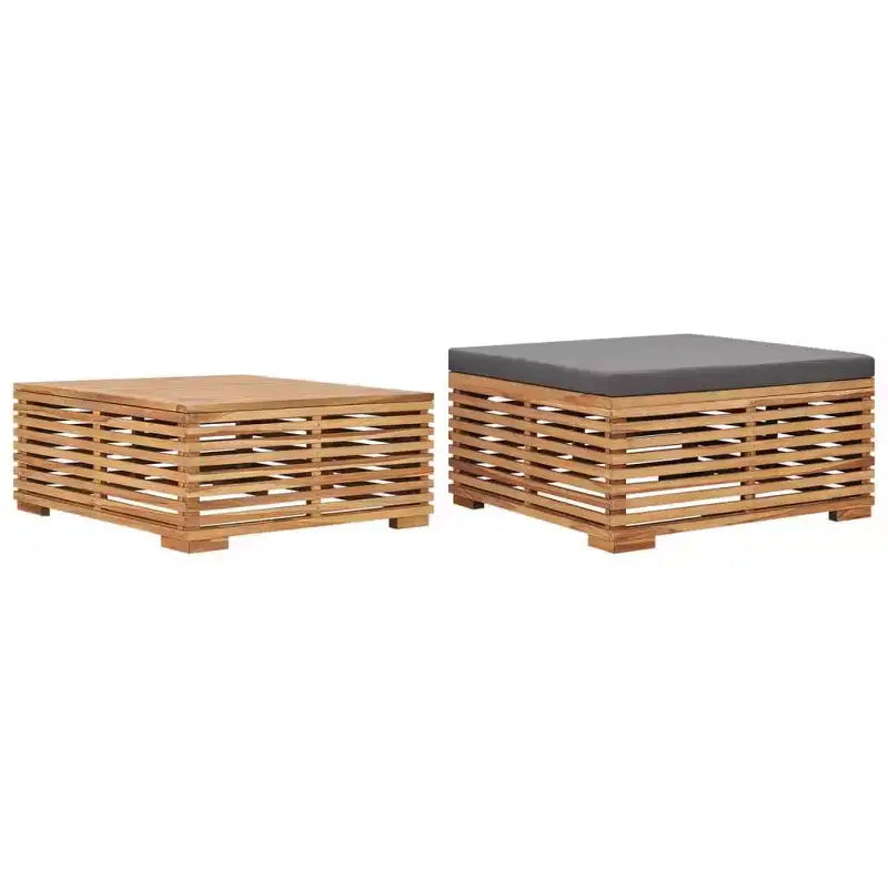 Table de jardin vidaXL gris foncé, teck naturel, bois de teck massif, moyenne