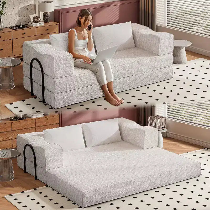 Canapé-lit convertible MooxvMoo 80 avec 2 coussins, canapé de sol 3 places, format très grand, combinaison DIY, chenille, beige blanc