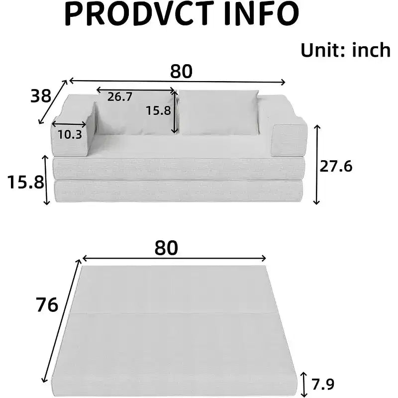 Canapé-lit convertible MooxvMoo 80 avec 2 coussins, canapé de sol 3 places, format très grand, combinaison DIY, chenille, beige blanc