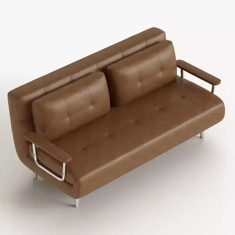 Canapé-lit convertible moderne en simili cuir, causeuse dépliable avec accoudoirs en bois, Gaoyangjiaju
