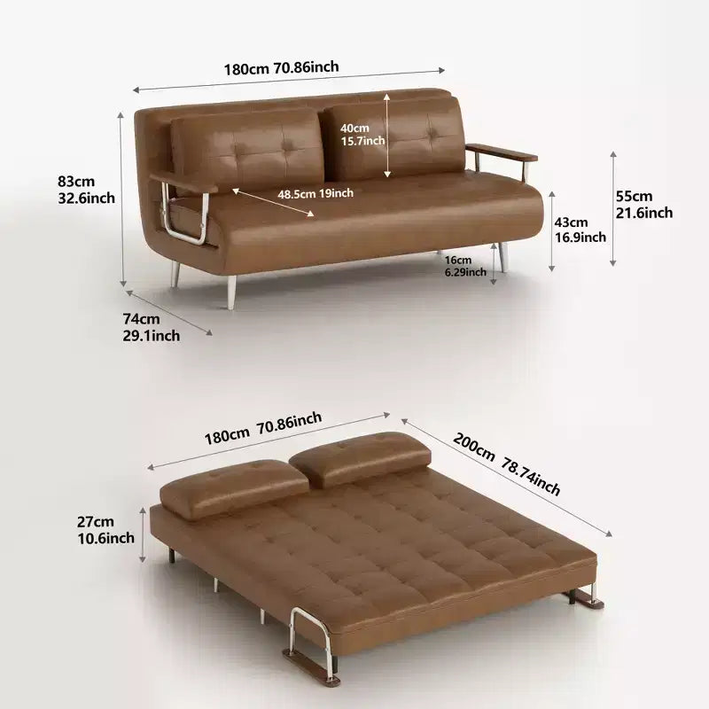 Canapé-lit convertible moderne en simili cuir, causeuse dépliable avec accoudoirs en bois, Gaoyangjiaju