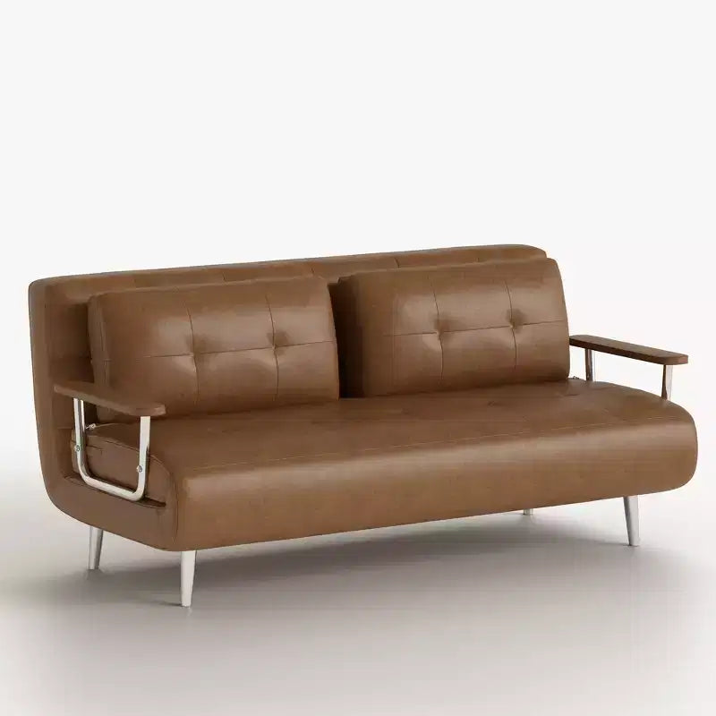 Canapé-lit convertible moderne en simili cuir, causeuse dépliable avec accoudoirs en bois, Gaoyangjiaju