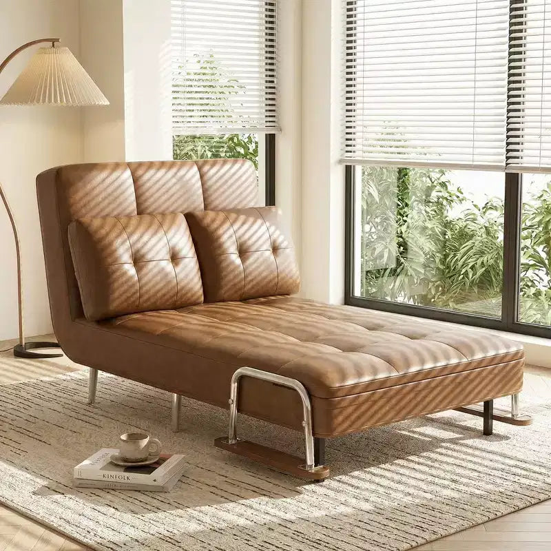 Canapé-lit convertible moderne en simili cuir, causeuse dépliable avec accoudoirs en bois, Gaoyangjiaju