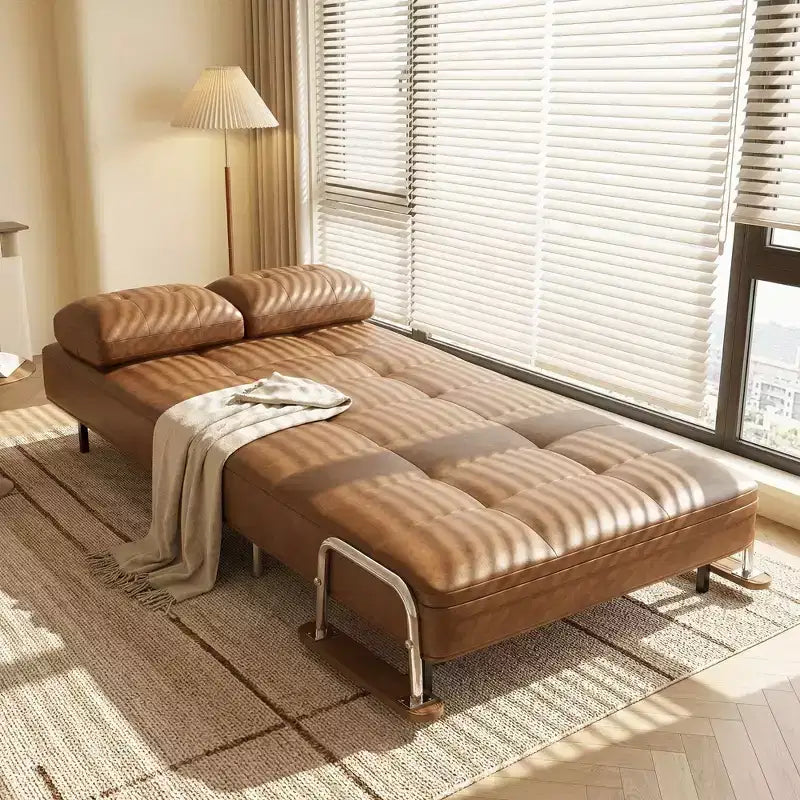 Canapé-lit convertible moderne en simili cuir, causeuse dépliable avec accoudoirs en bois, Gaoyangjiaju