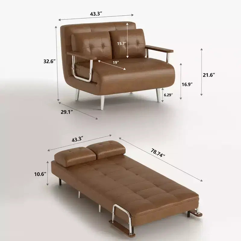 Canapé-lit convertible moderne en simili cuir, causeuse dépliable avec accoudoirs en bois, Gaoyangjiaju