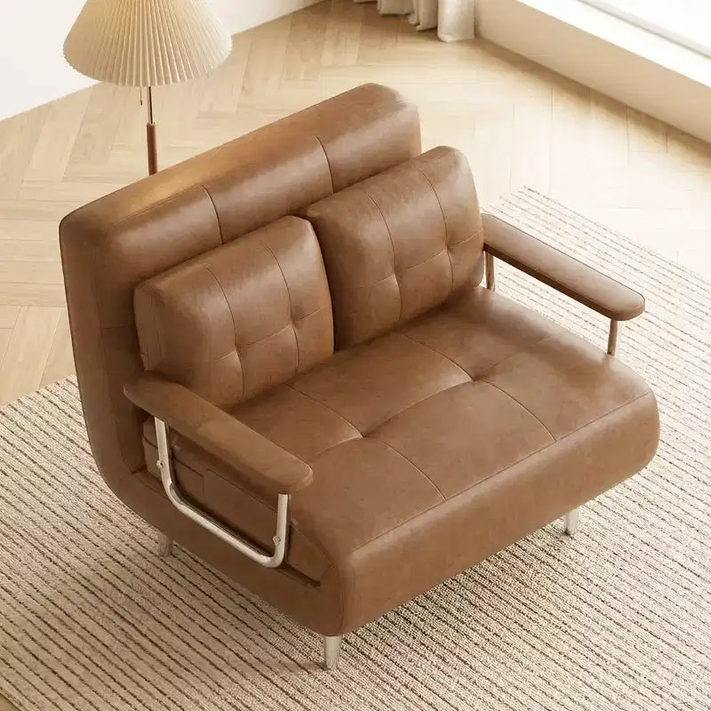 Canapé-lit convertible moderne en simili cuir, causeuse dépliable avec accoudoirs en bois, Gaoyangjiaju