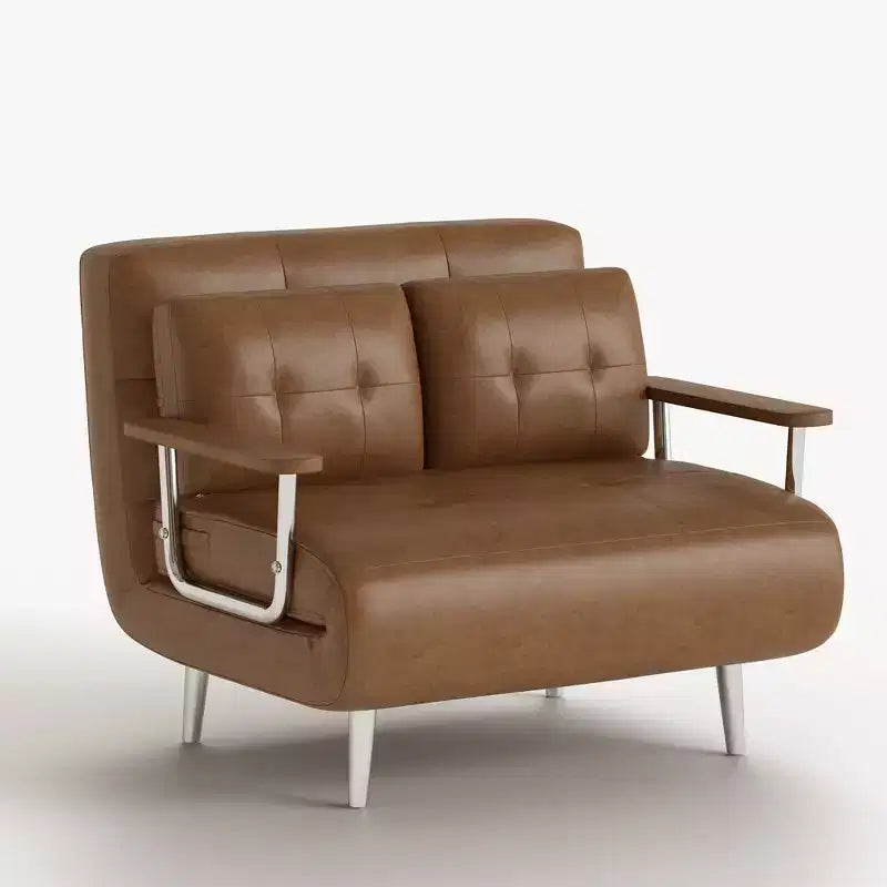 Canapé-lit convertible moderne en simili cuir, causeuse dépliable avec accoudoirs en bois, Gaoyangjiaju