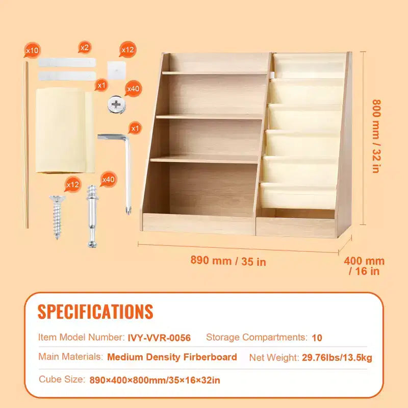 Bibliothèque pour enfants à 4 niveaux et organisateur de rangement de jouets avec rack à livres en bandoulière à 6 couches pour salle de jeux, chambre d'enfant, jardin d'enfants et chambre