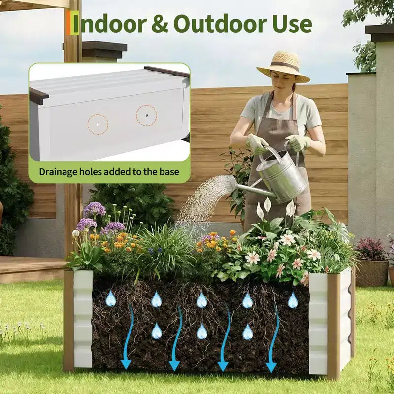 Grande jardinière rectangulaire en aluminium blanc, bac de jardin surélevé extra long avec coins arrondis et bords de sécurité anti-coupure