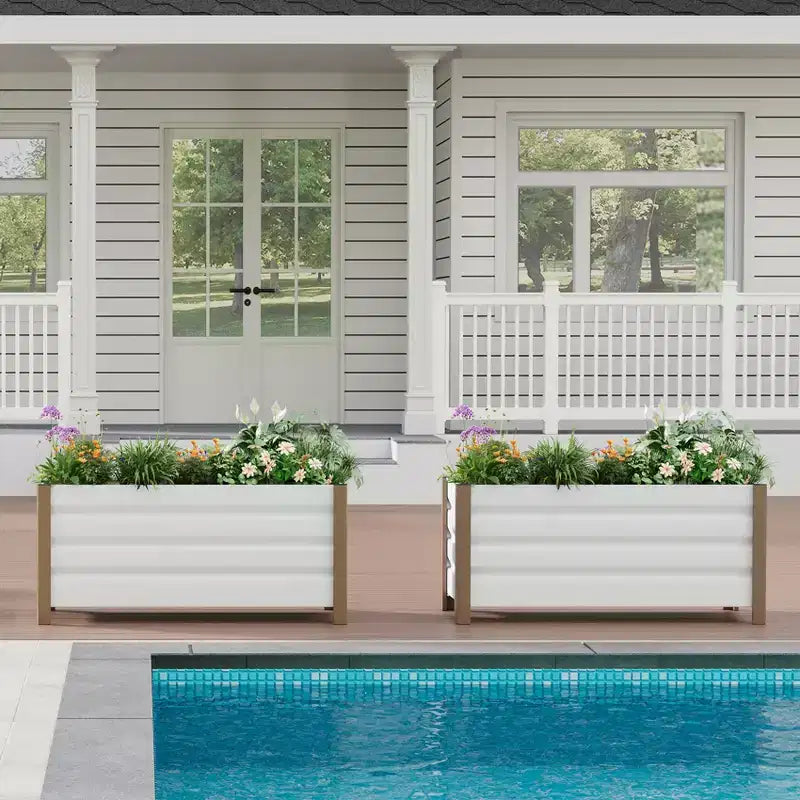 Grande jardinière rectangulaire en aluminium blanc, bac de jardin surélevé extra long avec coins arrondis et bords de sécurité anti-coupure