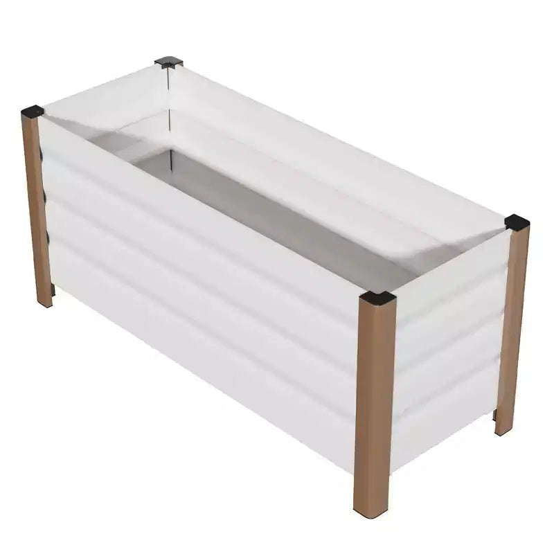 Grande jardinière rectangulaire en aluminium blanc, bac de jardin surélevé extra long avec coins arrondis et bords de sécurité anti-coupure