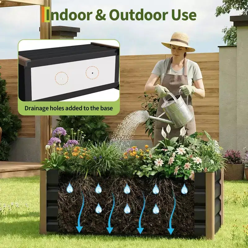Grande jardinière rectangulaire en aluminium blanc, bac de jardin surélevé extra long avec coins arrondis et bords de sécurité anti-coupure