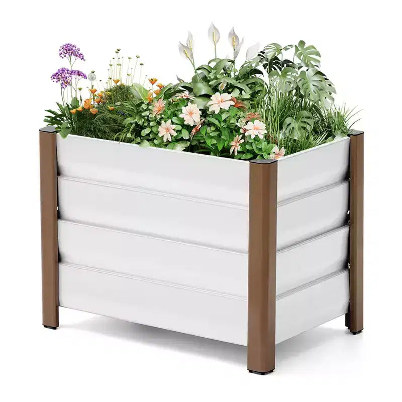 Grande jardinière rectangulaire en aluminium blanc, bac de jardin surélevé extra long avec coins arrondis et bords de sécurité anti-coupure