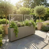 Jardinière cloison en aluminium gris-brun moderne pour espaces intérieurs et extérieurs, jardinière d'intimité avec drainage et finition durable