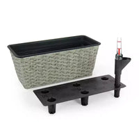 Lot de 2 jardinières rectangulaires grises en osier à arrosage automatique pour interieur/extérieur, pot de fleurs avec reservoir, drainage et design tout temps