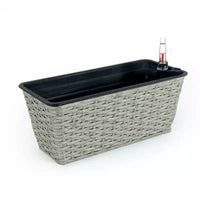 Lot de 2 jardinières rectangulaires grises en osier à arrosage automatique pour interieur/extérieur, pot de fleurs avec reservoir, drainage et design tout temps