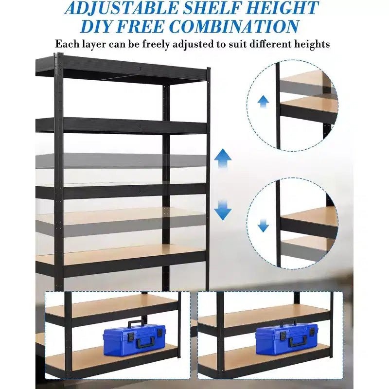 Étagères de rangement, étagères de garage robustes 36x18x72 en métal réglables, unités d'étagères réglables à 5 niveaux, racks utilitaires de rangement en métal
