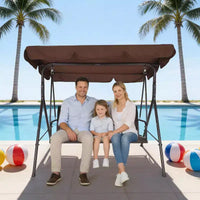 Balancelle de patio extérieure robuste 3 places avec auvent réglable, imperméable et résistante aux UV, pieds antidérapants et crochets à ressort solides, parfaite pour patio
