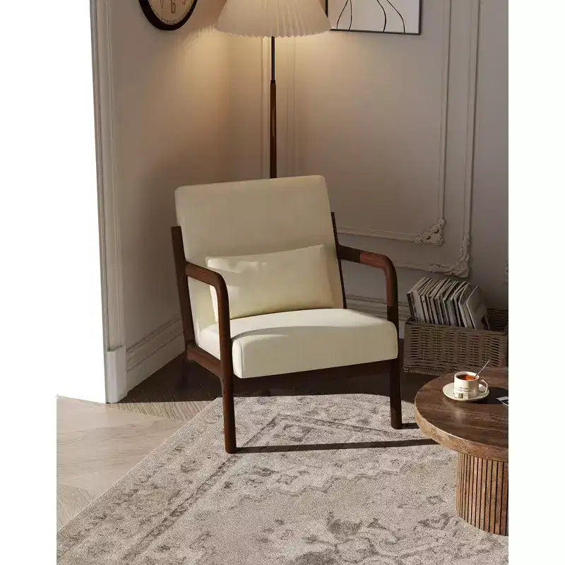 Fauteuil d'appoint en chenille du milieu du siècle, fauteuil de lecture confortable, fauteuil de salon moderne avec oreiller lombaire, cadre en bois massif, pour salon, chambre, bureau