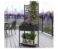 Jardinière autoportante en rotin,pot de fleurs d'extérieur en osier avec treillis pour plantes grimpantes,avec étagère de rangement