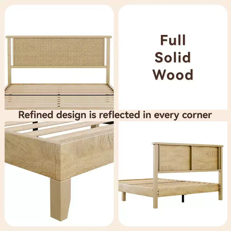Dyonery - Cadre de lit en bois taille Queen, lit plateforme avec haute tête de lit, support à lattes en bois massif, support de matelas sans bruit, sans sommier requis