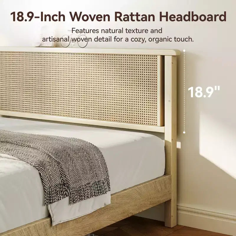 Dyonery - Cadre de lit en bois taille Queen, lit plateforme avec haute tête de lit, support à lattes en bois massif, support de matelas sans bruit, sans sommier requis