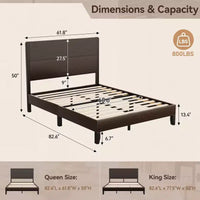 Dyonery - Cadre de lit en bois taille Queen, lit plateforme avec haute tête de lit, support à lattes en bois massif, support de matelas sans bruit, sans sommier requis
