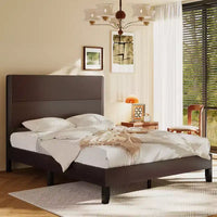Dyonery - Cadre de lit en bois taille Queen, lit plateforme avec haute tête de lit, support à lattes en bois massif, support de matelas sans bruit, sans sommier requis