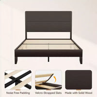 Dyonery - Cadre de lit en bois taille Queen, lit plateforme avec haute tête de lit, support à lattes en bois massif, support de matelas sans bruit, sans sommier requis