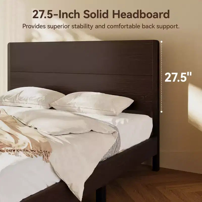 Dyonery - Cadre de lit en bois taille Queen, lit plateforme avec haute tête de lit, support à lattes en bois massif, support de matelas sans bruit, sans sommier requis