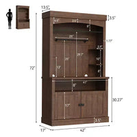 Meuble bar à café 72 style farmhouse avec éclairage LED - buffet desserte haut avec range-vin et étagère en verre, support micro-ondes, garde-manger pour cuisine/salle à manger