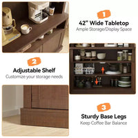 Meuble bar à café 72 style farmhouse avec éclairage LED - buffet desserte haut avec range-vin et étagère en verre, support micro-ondes, garde-manger pour cuisine/salle à manger