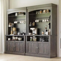 Meuble bar à café 72 style farmhouse avec éclairage LED - buffet desserte haut avec range-vin et étagère en verre, support micro-ondes, garde-manger pour cuisine/salle à manger