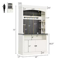 Meuble bar à café 72 style farmhouse avec éclairage LED - buffet desserte haut avec range-vin et étagère en verre, support micro-ondes, garde-manger pour cuisine/salle à manger
