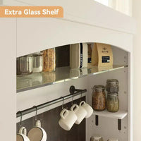 Meuble bar à café 72 style farmhouse avec éclairage LED - buffet desserte haut avec range-vin et étagère en verre, support micro-ondes, garde-manger pour cuisine/salle à manger
