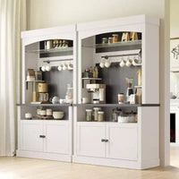 Meuble bar à café 72 style farmhouse avec éclairage LED - buffet desserte haut avec range-vin et étagère en verre, support micro-ondes, garde-manger pour cuisine/salle à manger
