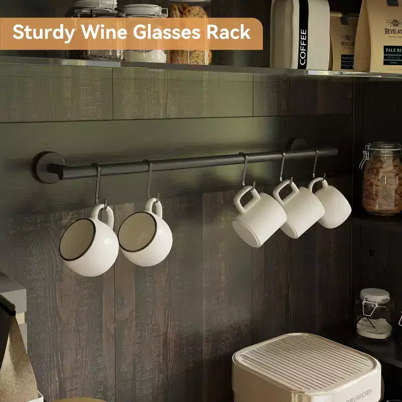 Meuble bar à café 72 style farmhouse avec éclairage LED - buffet desserte haut avec range-vin et étagère en verre, support micro-ondes, garde-manger pour cuisine/salle à manger