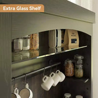 Meuble bar à café 72 style farmhouse avec éclairage LED - buffet desserte haut avec range-vin et étagère en verre, support micro-ondes, garde-manger pour cuisine/salle à manger