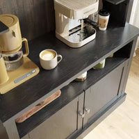 Meuble bar à café 72 style farmhouse avec éclairage LED - buffet desserte haut avec range-vin et étagère en verre, support micro-ondes, garde-manger pour cuisine/salle à manger
