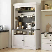 Meuble bar à café 72 style farmhouse avec éclairage LED - buffet desserte haut avec range-vin et étagère en verre, support micro-ondes, garde-manger pour cuisine/salle à manger