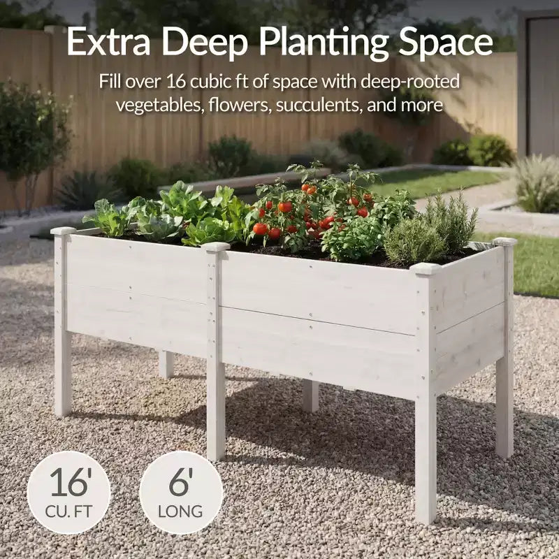 Jardin surélevé Best Choice Products 72 x 24 x 30 po, profondeur supplémentaire de 16 po, support de jardinière surélevé en bois - Blanc
