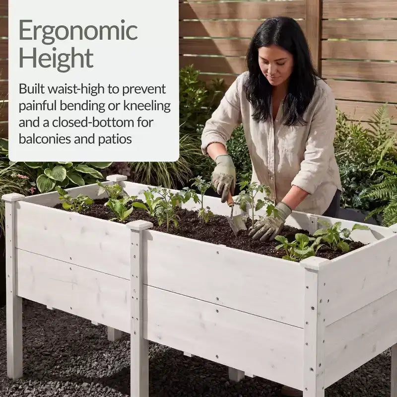 Best Choice Products Carré potager surélevé 72 x 24 x 30, extra profond 16 de profondeur, jardinière sur pied en bois - Blanc