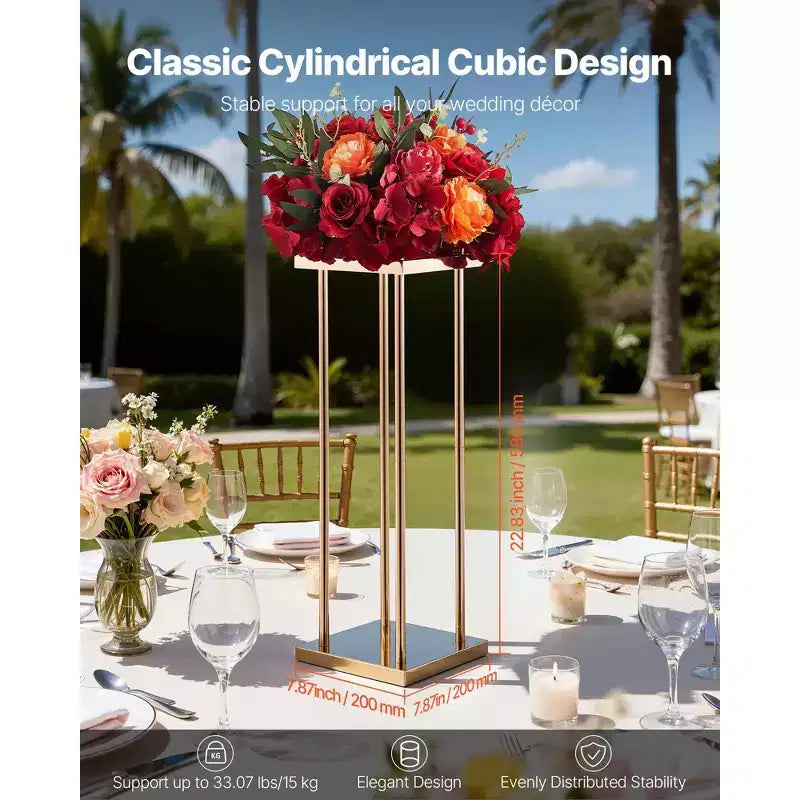 VEVOR Présentoir à fleurs de mariage, 10 colonnes de présentoir à fleurs 23,62 pouces, supports floraux avec plateau en métal, présentoir floral cylindrique cubique, Or