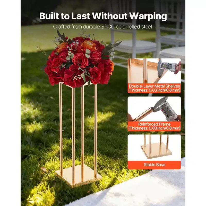 VEVOR Présentoir à fleurs de mariage, 10 colonnes de présentoir à fleurs 23,62 pouces, supports floraux avec plateau en métal, présentoir floral cylindrique cubique, Or