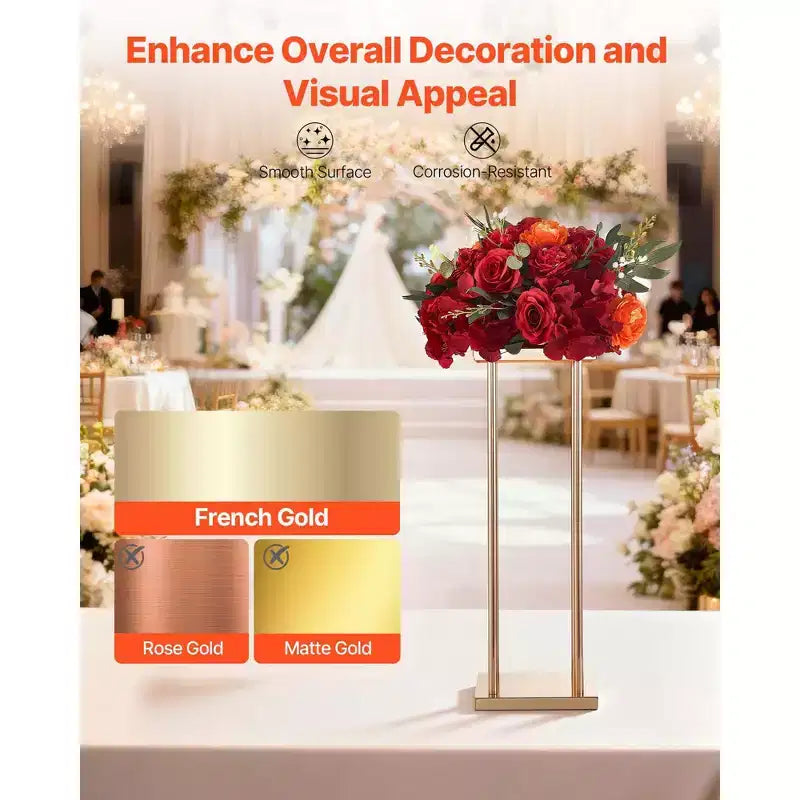 VEVOR Présentoir à fleurs de mariage, 10 colonnes de présentoir à fleurs 23,62 pouces, supports floraux avec plateau en métal, présentoir floral cylindrique cubique, Or
