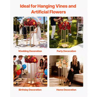 VEVOR Présentoir à fleurs de mariage, 10 colonnes de présentoir à fleurs 23,62 pouces, supports floraux avec plateau en métal, présentoir floral cylindrique cubique, Or