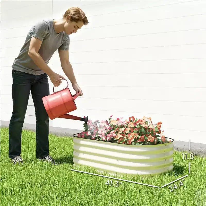 Kit de carré potager surélevé galvanisé, jardinière en métal avec bordure de sécurité