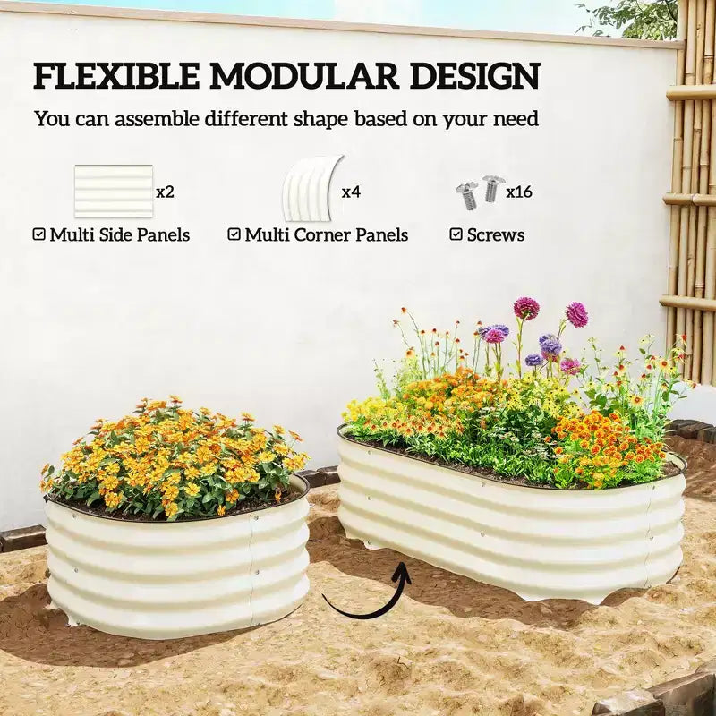 Kit de carré potager surélevé galvanisé, jardinière en métal avec bordure de sécurité