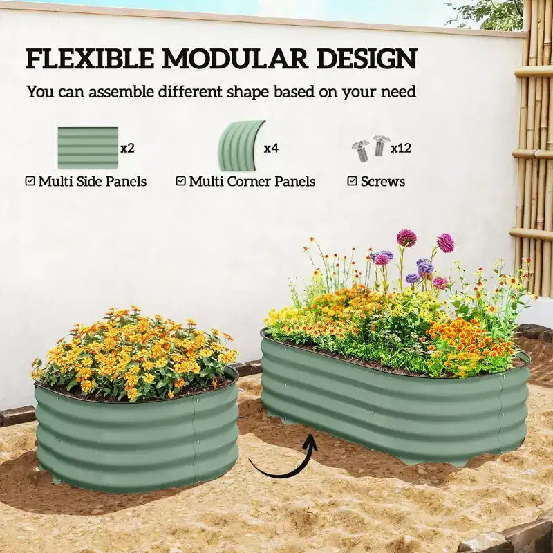 Kit de carré potager surélevé galvanisé, jardinière en métal avec bordure de sécurité
