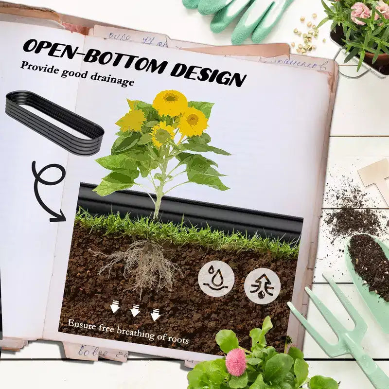 Kit de jardin surélevé galvanisé, jardinière métallique avec bordure de sécurité